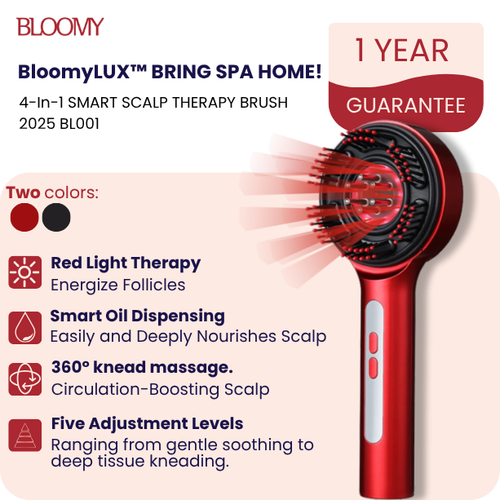 The BloomyLUX™  4 in 1 SMART SCALP THERAPY BRUSH