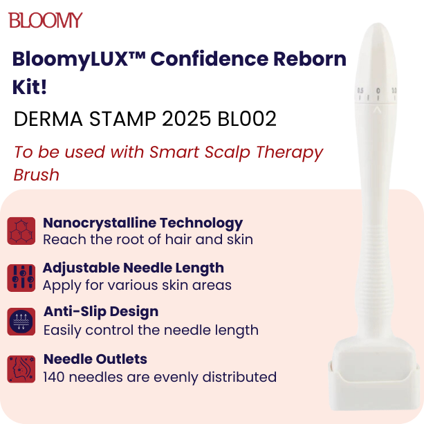 BloomyLUX™ Derma Stamp- Hair Skin Stamp- Adjustable 140 Tip Stainless Steel For Hair Loss And Wrinkles, Acne Scars. Anti Aging