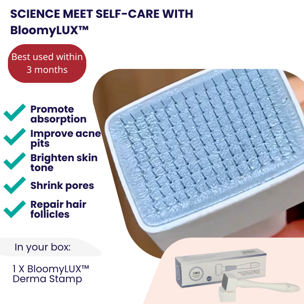 BloomyLUX™ Derma Stamp- Hair Skin Stamp- Adjustable 140 Tip Stainless Steel For Hair Loss And Wrinkles, Acne Scars. Anti Aging