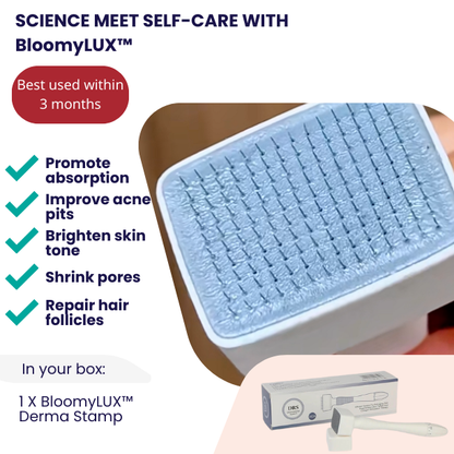 BloomyLUX™ Derma Stamp- Hair Skin Stamp- Adjustable 140 Tip Stainless Steel For Hair Loss And Wrinkles, Acne Scars. Anti Aging