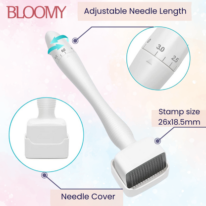 BloomyLUX™ Derma Stamp- Hair Skin Stamp- Adjustable 140 Tip Stainless Steel For Hair Loss And Wrinkles, Acne Scars. Anti Aging